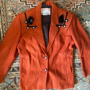 Vintage Asian Orange Blazer with Black accents